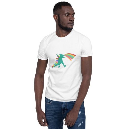T-Shirt Arc-en-Ciel Dinosaure Kawaii Homme Blanc